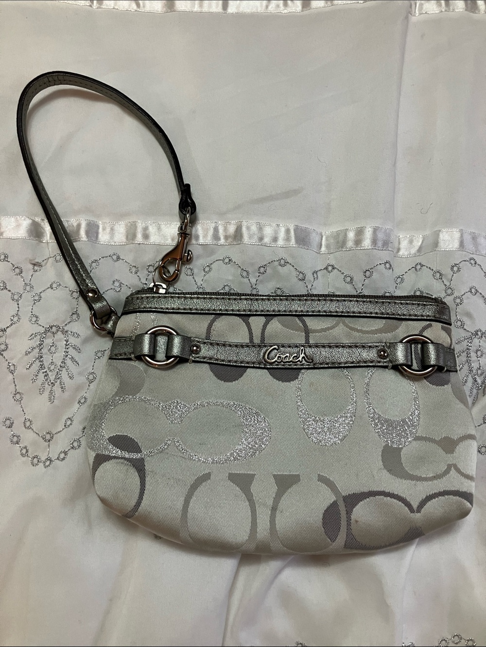 Coach Silver Signature Wristlet Clutch